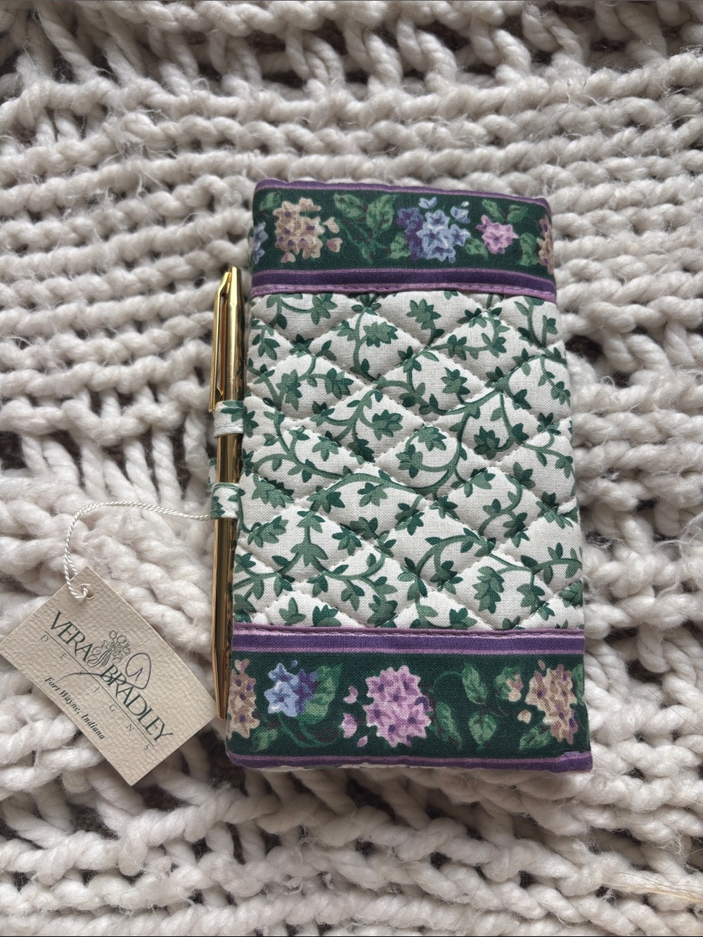 NWT Vera Bradley Quilted Floral checkbook holder in Green and Purple Trim